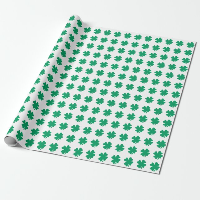 Shamrock Pattern Green White St Patrick's Day 2023 Wrapping Paper (Unrolled)