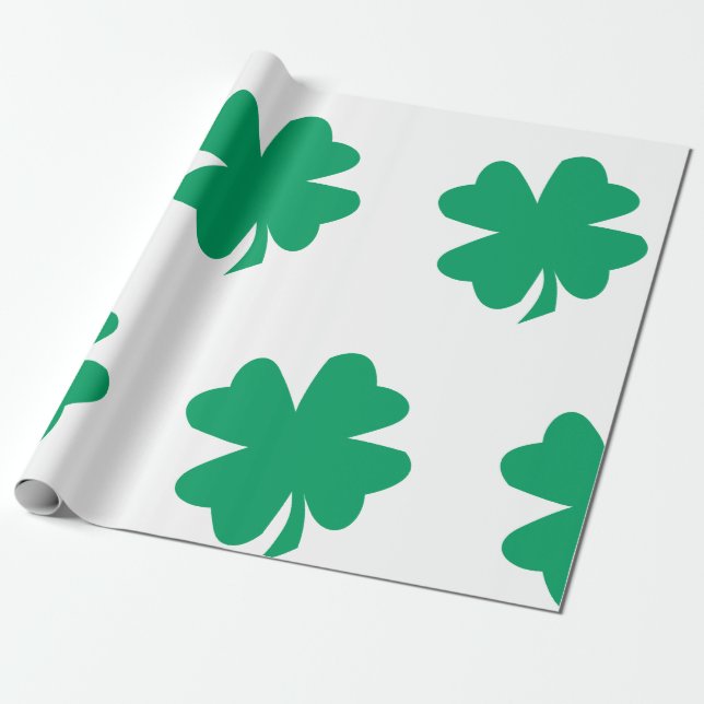 Shamrock Pattern Green White St Patrick's Day 2024 Wrapping Paper (Unrolled)