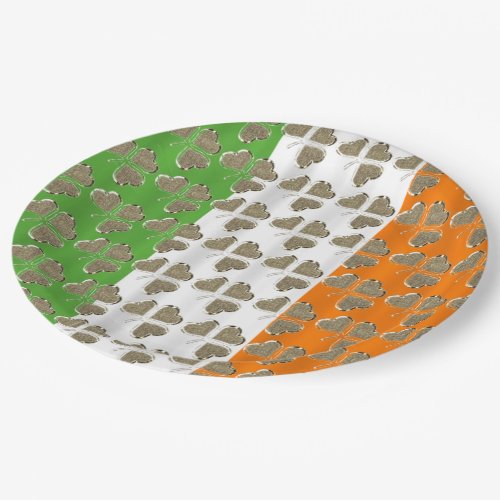 Shamrock Pattern Irish Flag Clover Ireland Gold Paper Plates