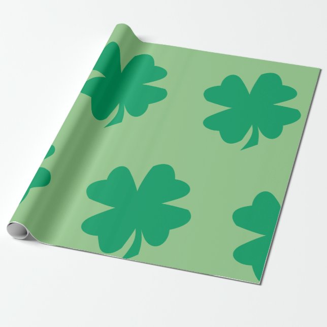Shamrock Pattern Sage Green St Patrick's Day 2024 Wrapping Paper (Unrolled)