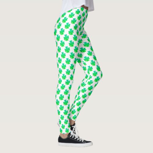 Shamrock Pattern St Patrick Day Green White Custom Leggings