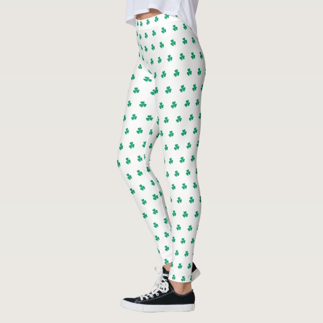 Shamrock Pattern St. Patrick's Day Green White Leggings (Left)