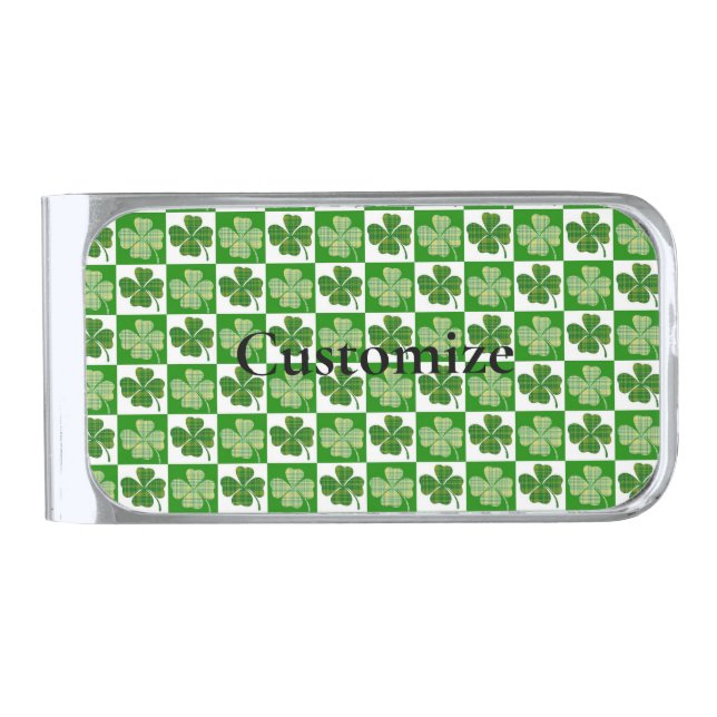 Shamrock Pattern  Thunder_Cove Silver Finish Money Clip (Front)