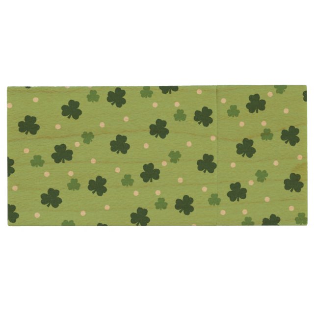 Shamrock Pattern Wood USB Drive (Front)
