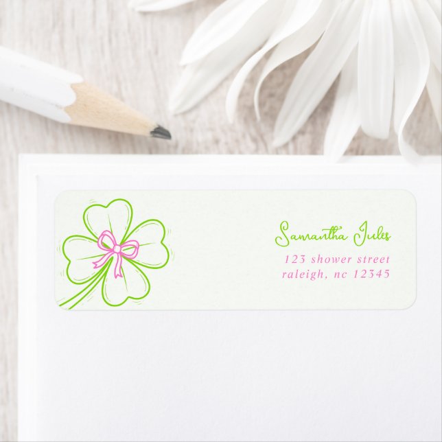  Shamrock Pink Green  Bridal Shower Return Address Label (Insitu)
