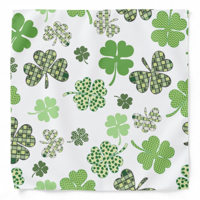 Shamrock Plaid Clover Green St. Patrick's day Bandana (Front)
