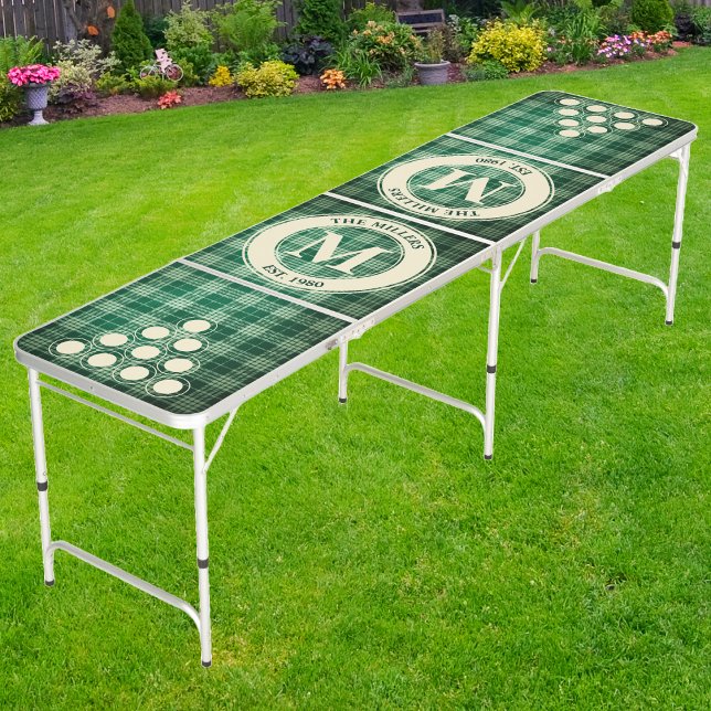 Shamrock Plaid Family Monogram & Name Beer Pong Table (Creator Uploaded)