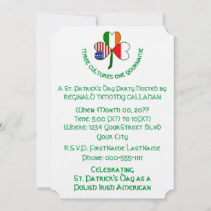 Shamrock Poland Ireland USA Flag Personalize Text Invitation