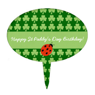 Shamrock Polka dots Ladybug Patrick's Day birthday Cake Topper
