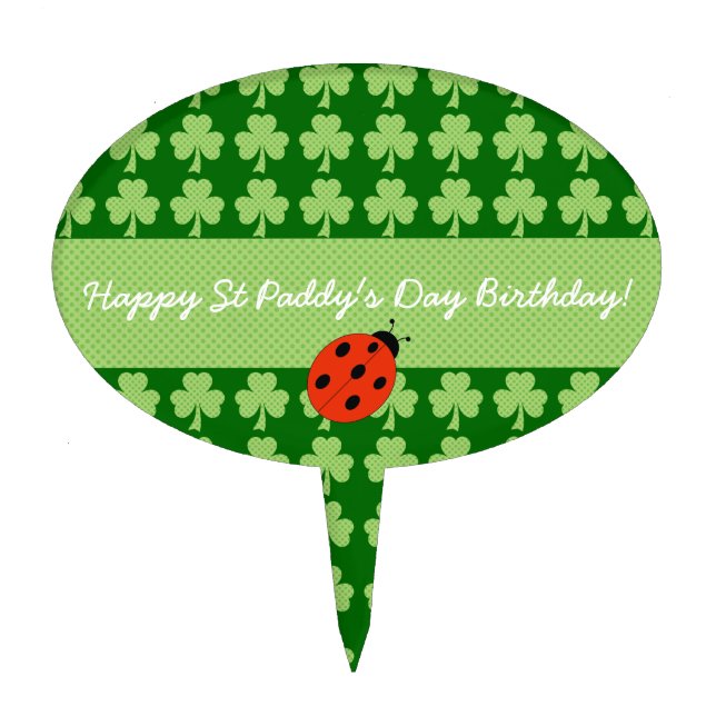 Shamrock Polka dots Ladybug Patrick's Day birthday Cake Topper (Front)