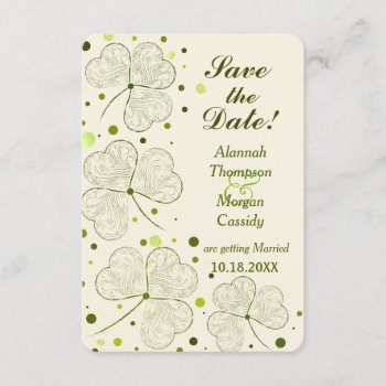 Shamrock Polka Dots Wedding Save The Date Invitation by SpiceTree_Weddings at Zazzle
