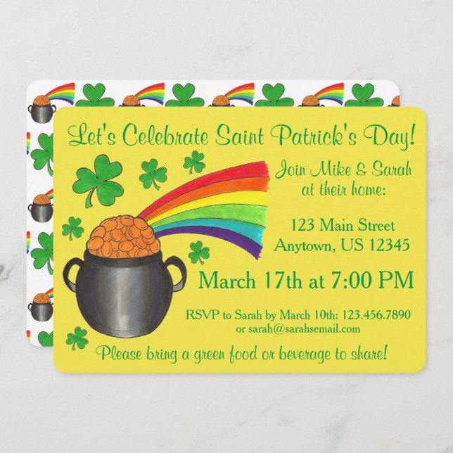 Shamrock Pot of Gold Rainbow St. Patrick's Day Invitation (Front/Back)