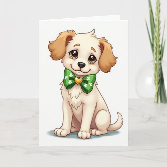 Shamrock Puppy Bow Card (Front)