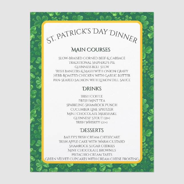 Shamrock Rain Menu (Front)