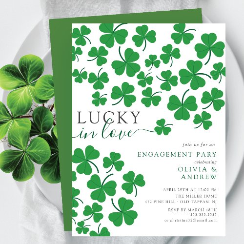 Shamrock Romance Lucky in Love Engagement Invitation