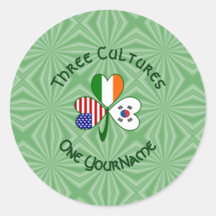 Shamrock S. Korea Ireland USA Flags Personalized Classic Round Sticker