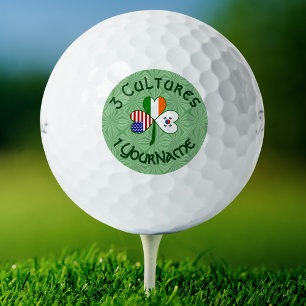 Shamrock S. Korea Ireland USA Flags Personalized  Golf Balls