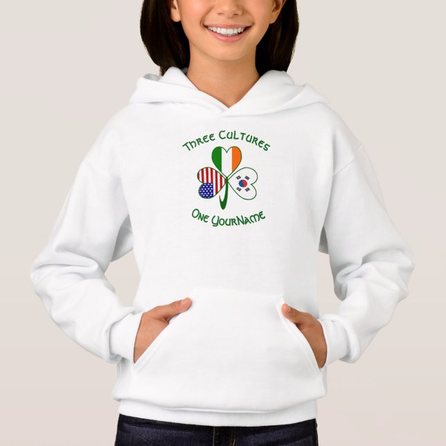 Shamrock S. Korea Ireland USA Flags Personalized  Hoodie (Front)