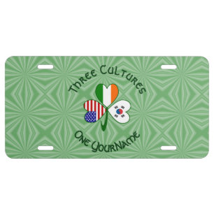 Shamrock S. Korea Ireland USA Flags Personalized License Plate