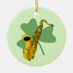 Shamrock Saxophone Ceramic Ornament