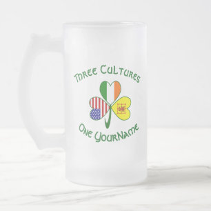 Shamrock Scot Lion Ireland USA Flags Personalized Frosted Glass Beer Mug