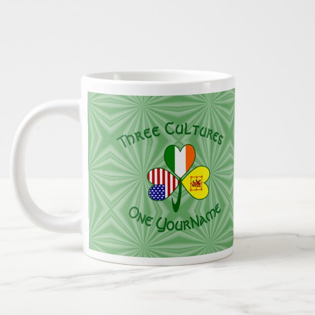 Shamrock Scot Lion Ireland USA Flags Personalized  Giant Coffee Mug (Left)