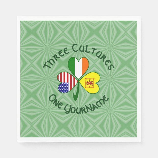 Shamrock Scot Lion Ireland USA Flags Personalized  Napkins (Front)