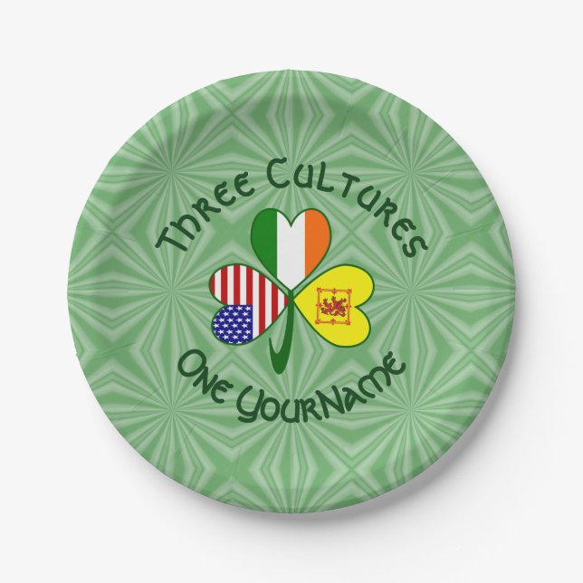 Shamrock Scot Lion Ireland USA Flags Personalized  Paper Plates (Front)