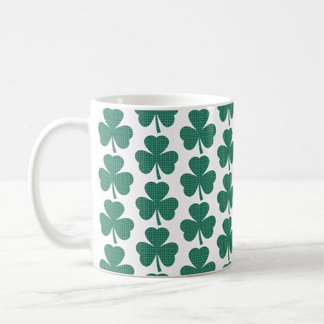 Shamrock Shape Plaid Classic Green Coffee Mug (Left)
