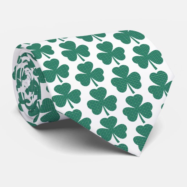 Shamrock Shape Plaid Classic Green Neck Tie (Rolled)