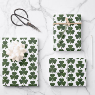 Shamrock Shape Plaid Dark Green Wrapping Paper Sheets