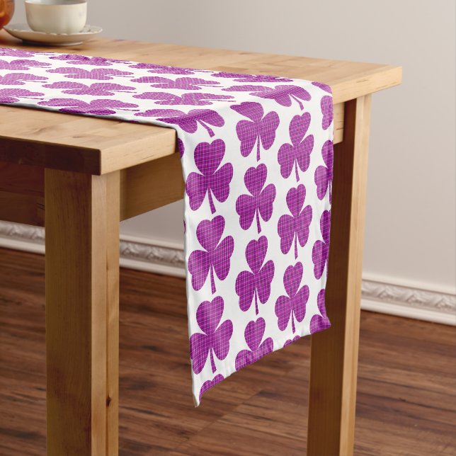 Shamrock Shape Plaid Pink Purple Table Runner (In Situ)