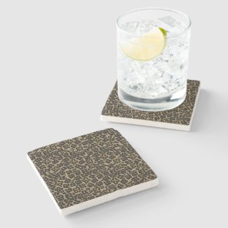 Shamrock Shaped Leopard Print in Natural Colors Stone Coaster