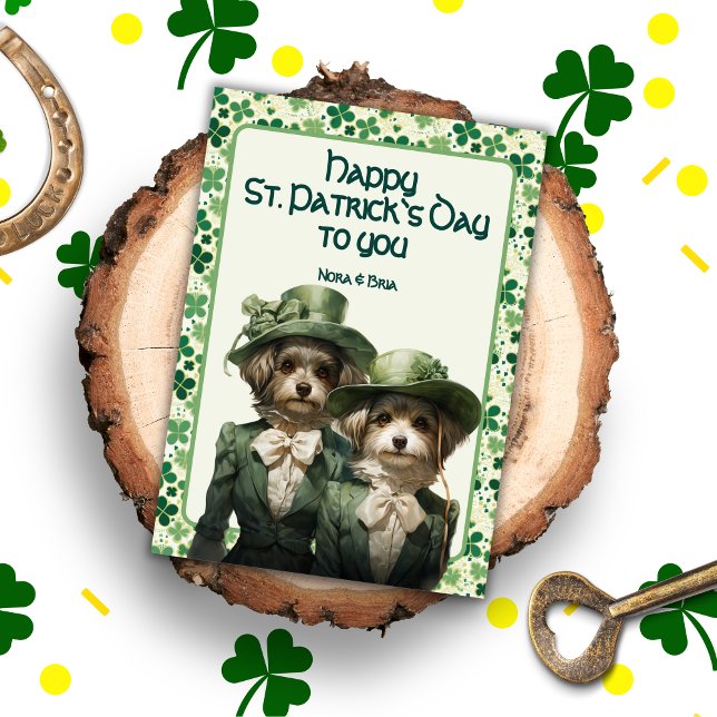 Shamrock Sisters: Maltese Pups Celebrate St. Paddy Holiday Card (Creator Uploaded)
