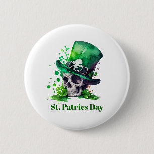 Shamrock skull design button