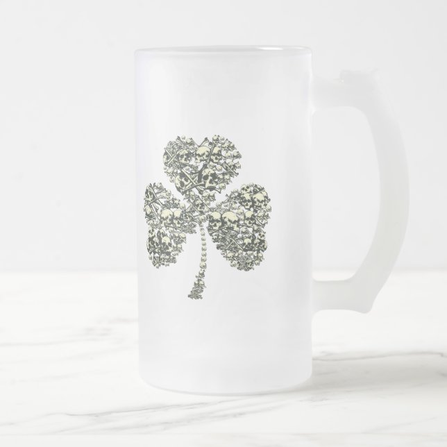 Shamrock Skulls Frosted Glass Beer Mug (Right)