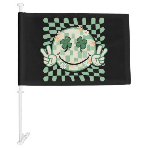 Shamrock Smile Face Funny St Patrick's Day Car Flag