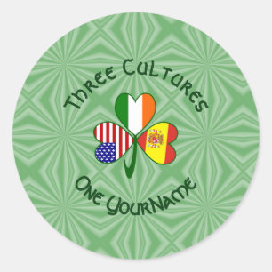 Shamrock Spain Ireland USA Flags Classic Round Sticker