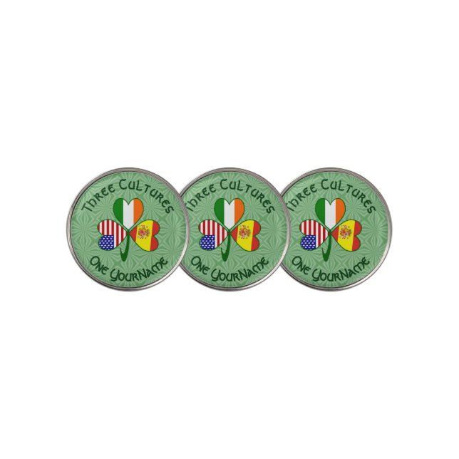 Shamrock Spain Ireland USA Flags Golf Ball Marker (3 Up)