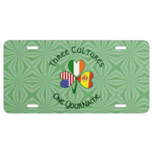 Shamrock Spain Ireland USA Flags License Plate