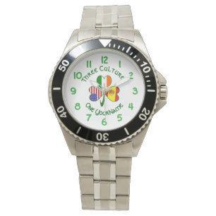 Shamrock Spain Ireland USA Flags Watch