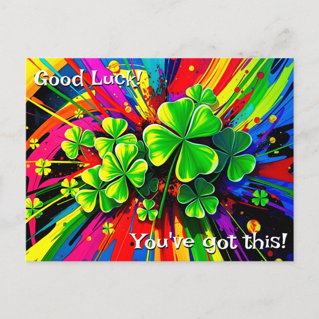 [Shamrock Splash] Rainbow Paint Splatter Good Luck Postcard (Front)