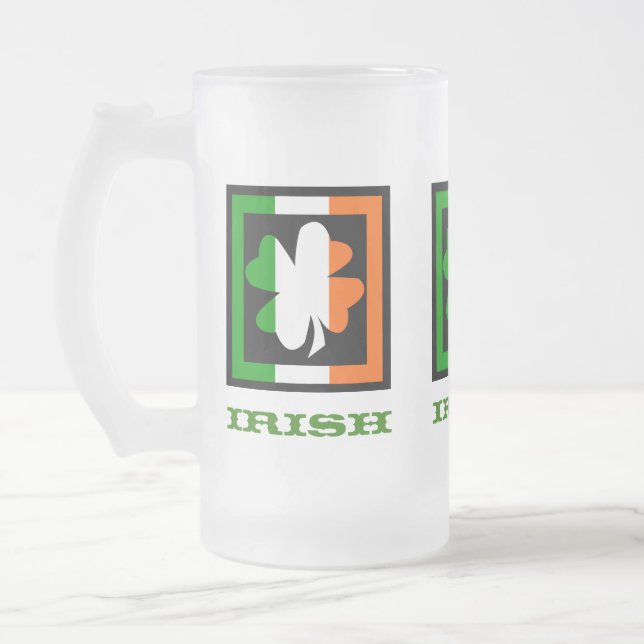 Shamrock Square Irish Flag Frosted Glass Beer Mug (Left)