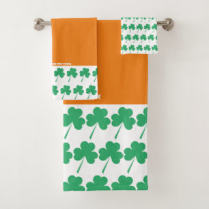 SHAMROCK St Patrick Personalized Scripture ORANGE Bath Towel Set