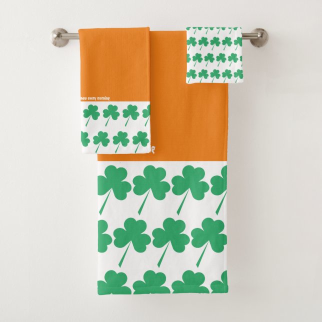 SHAMROCK St Patrick Personalized Scripture ORANGE Bath Towel Set (Insitu)