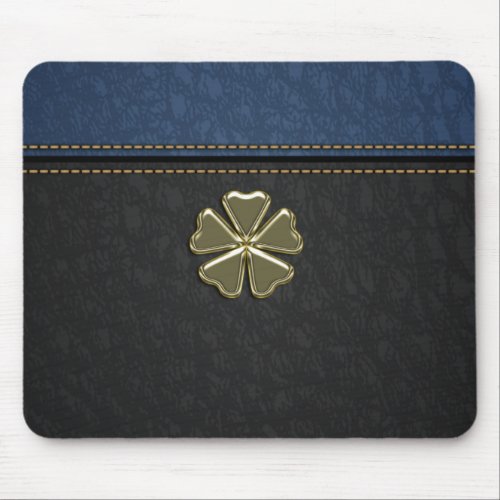 Shamrock StPatricks DayBlue Black Leather Mouse Pad