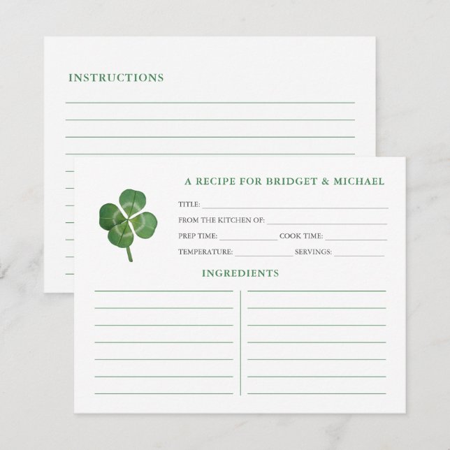 Shamrock St Patricks Day Bridal Shower Recipe Card (Front/Back)