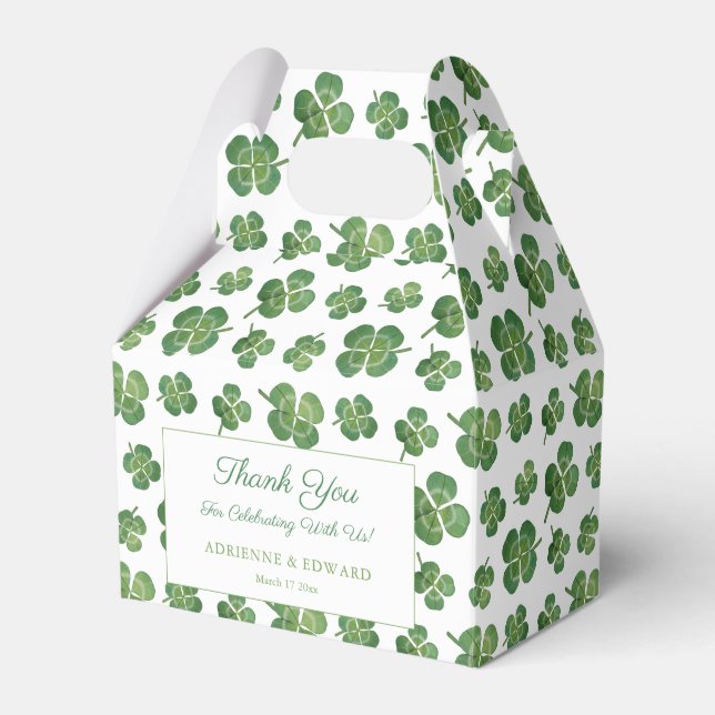 Shamrock St Patricks Day Co-ed Wedding Shower Favor Boxes (Front Side)