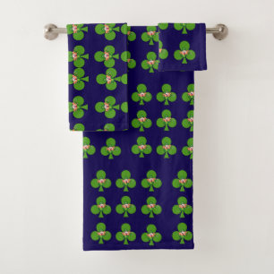 Shamrock St. Patrick's Day Holiday Kids Dk Blue Bath Towel Set