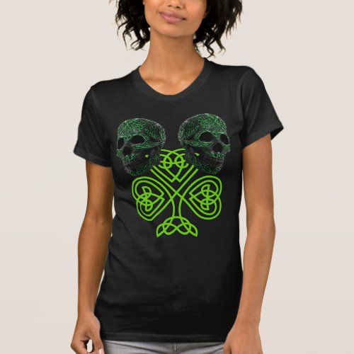 Shamrock St Patricks Day Irish Celtic Knot Skulls T_Shirt